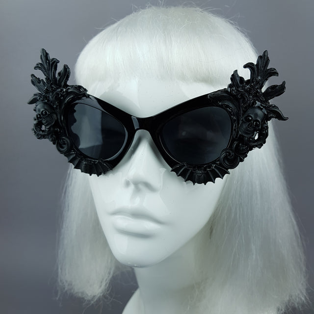"Lilah" Black Skull Filigree Cats Eye Sunglasses