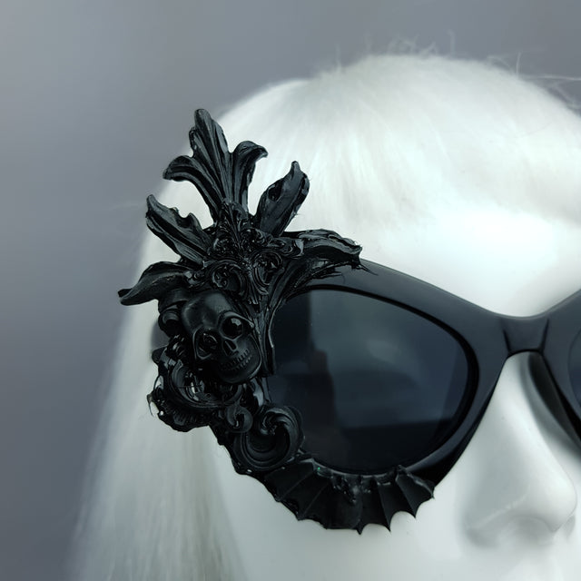 "Lilah" Black Skull Filigree Cats Eye Sunglasses