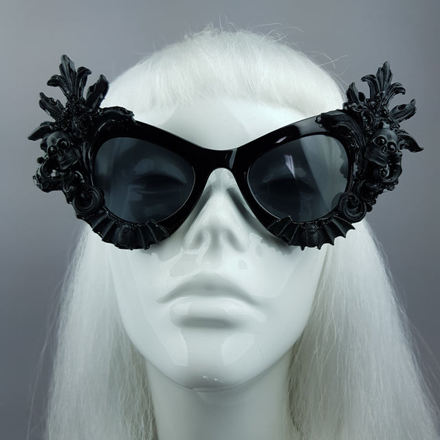 "Lilah" Black Skull Filigree Cats Eye Sunglasses