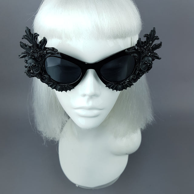 "Lilah" Black Skull Filigree Cats Eye Sunglasses
