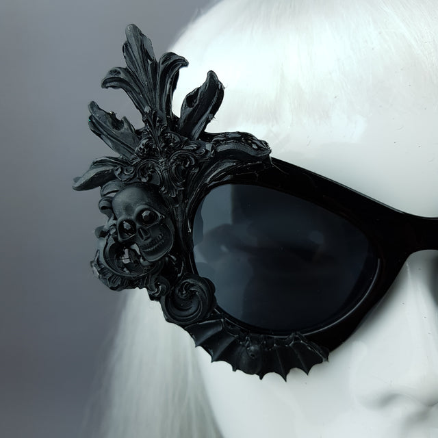 "Lilah" Black Skull Filigree Cats Eye Sunglasses