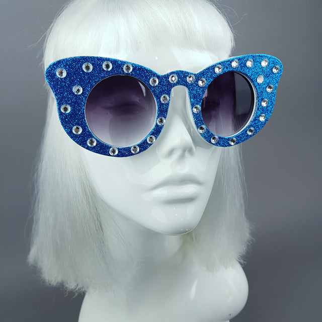 "Seiran" Blue Glitter Butterfly Shaped Sunglasses
