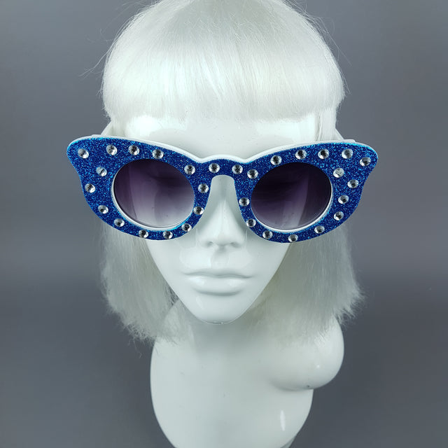"Seiran" Blue Glitter Butterfly Shaped Sunglasses