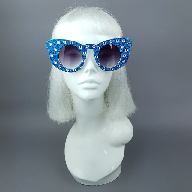 "Seiran" Blue Glitter Butterfly Shaped Sunglasses