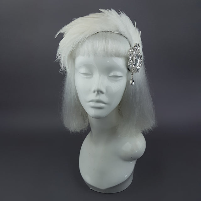 "Vespera" Vintage Inspired Ivory Jewel Feather Fascinator