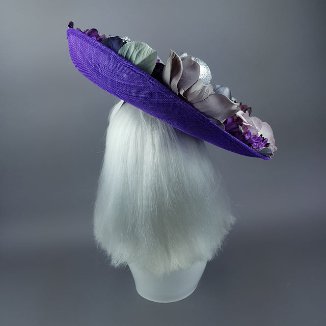 "Marcellina" Silver Octopus & Purple Flowers Hat