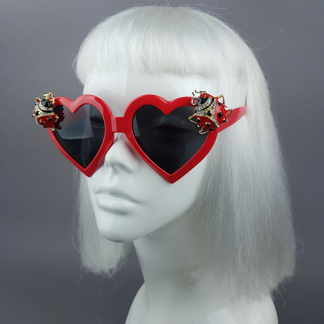 "Angelica" Jewelled Ladybird Heart Shaped Sunglasses
