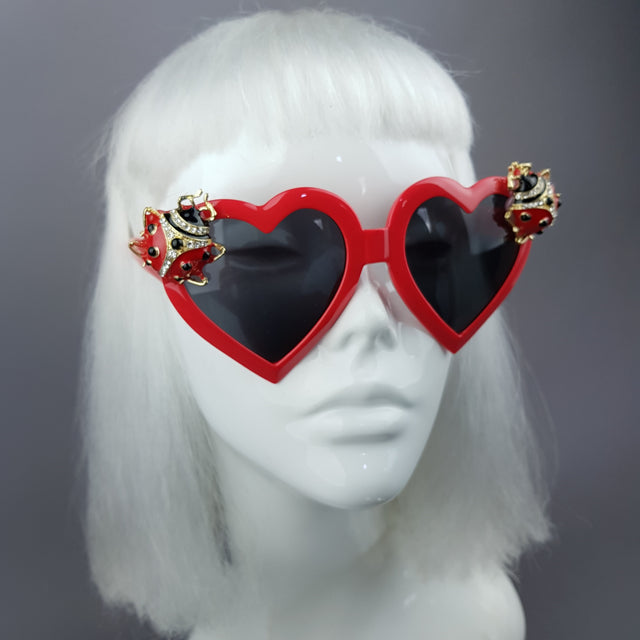 "Angelica" Jewelled Ladybird Heart Shaped Sunglasses