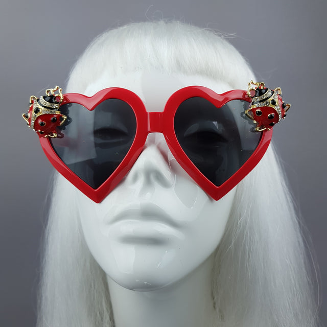 "Angelica" Jewelled Ladybird Heart Shaped Sunglasses