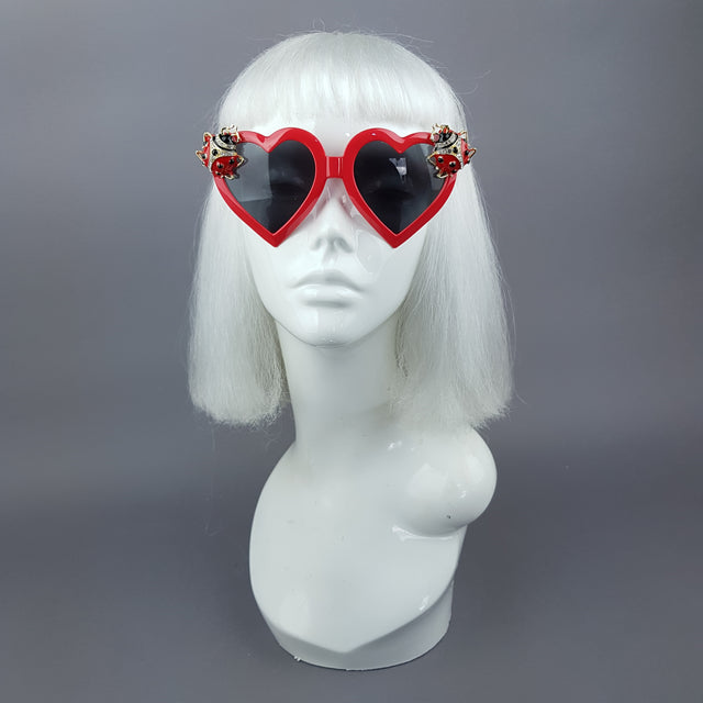 "Angelica" Jewelled Ladybird Heart Shaped Sunglasses