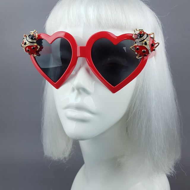 "Angelica" Jewelled Ladybird Heart Shaped Sunglasses