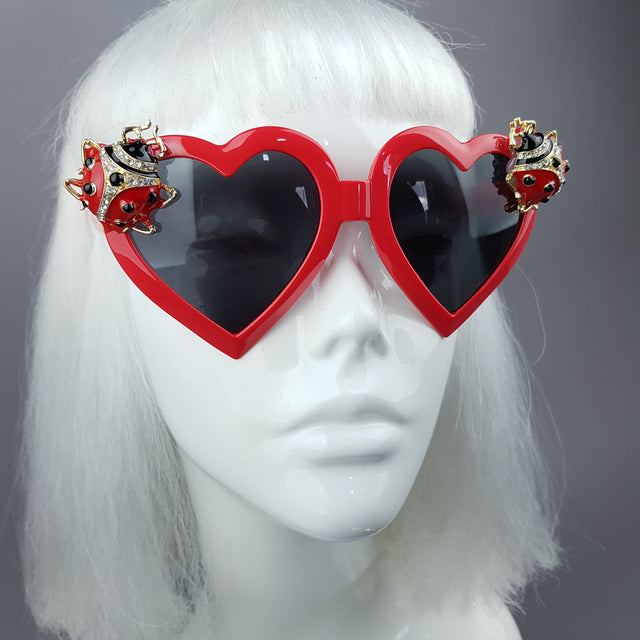"Angelica" Jewelled Ladybird Heart Shaped Sunglasses