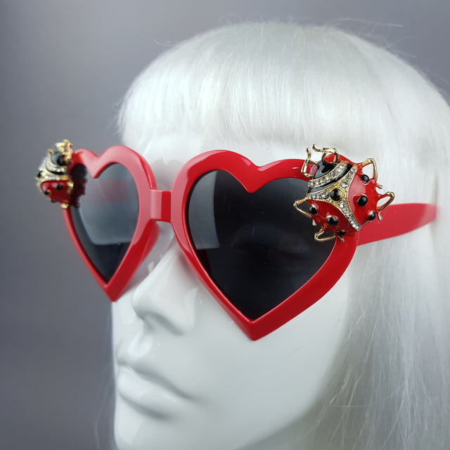 "Angelica" Jewelled Ladybird Heart Shaped Sunglasses
