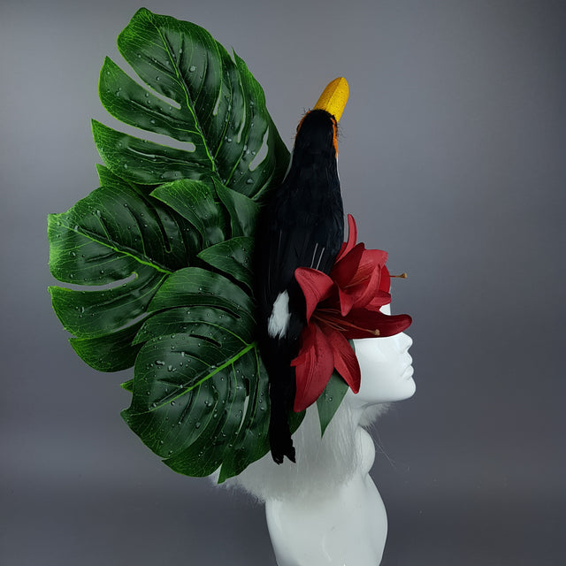 "Toco" Toucan Jungle Leaf Fascinator Hat