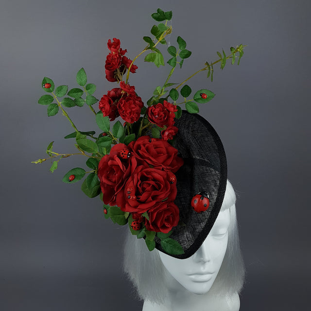 "Encantador" Red Rose & Ladybird Fascinator Hat