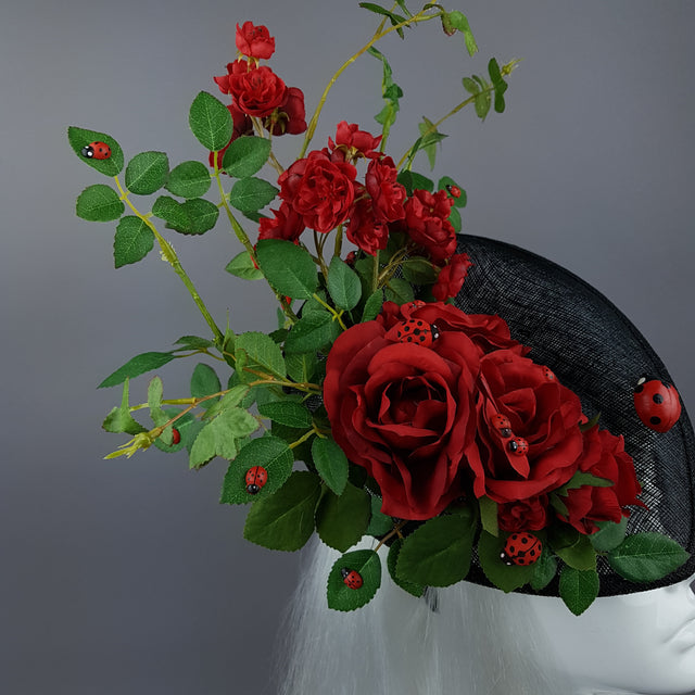 "Encantador" Red Rose & Ladybird Fascinator Hat