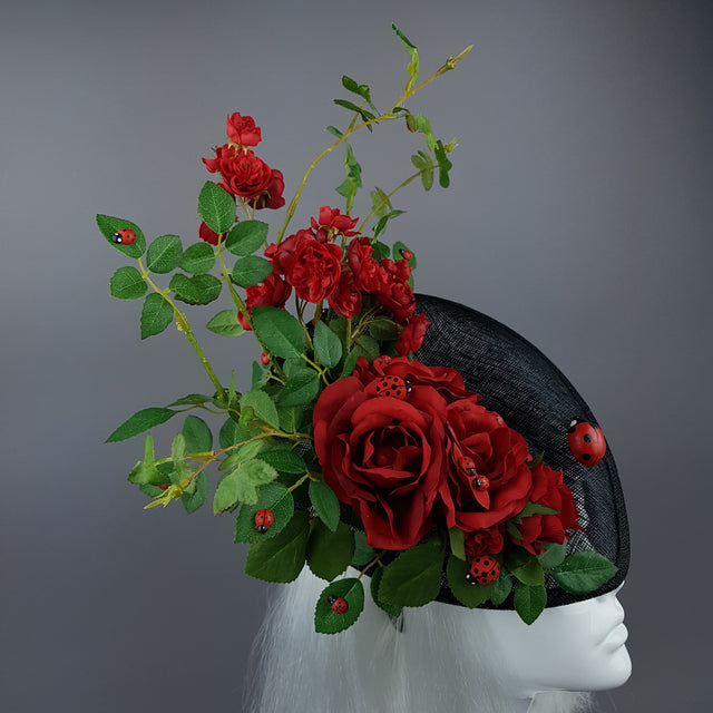 "Encantador" Red Rose & Ladybird Fascinator Hat