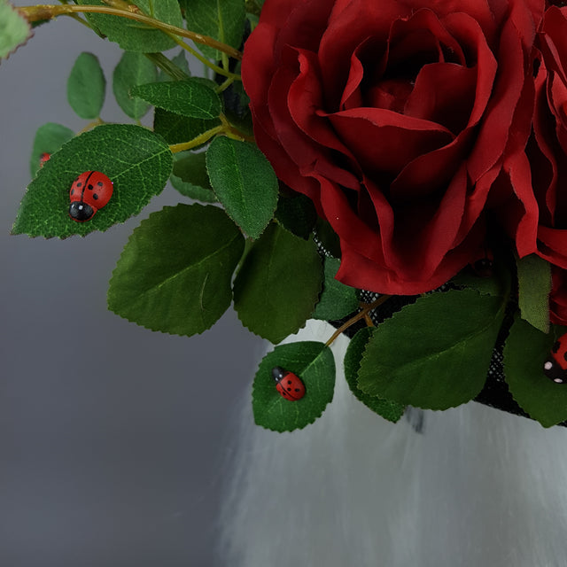 "Encantador" Red Rose & Ladybird Fascinator Hat