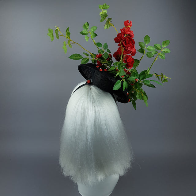"Encantador" Red Rose & Ladybird Fascinator Hat