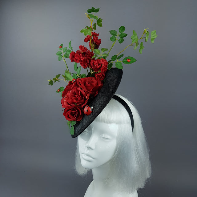 "Encantador" Red Rose & Ladybird Fascinator Hat