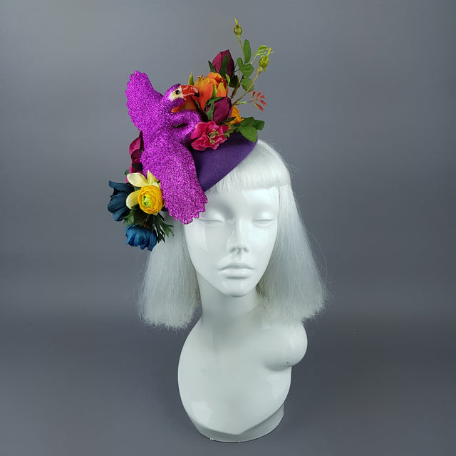 "Fantabulous" Colourful Flamingo & Flower Fascinator Hat