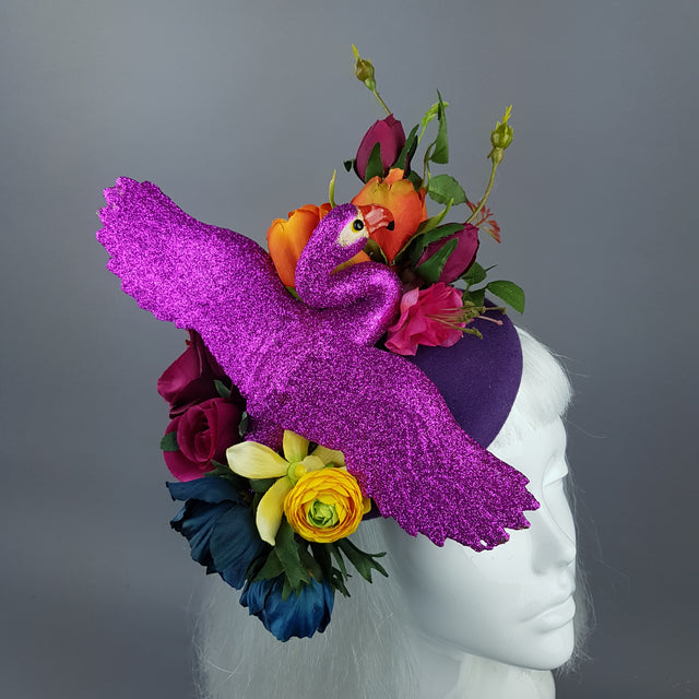 "Fantabulous" Colourful Flamingo & Flower Fascinator Hat