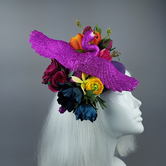 "Fantabulous" Colourful Flamingo & Flower Fascinator Hat