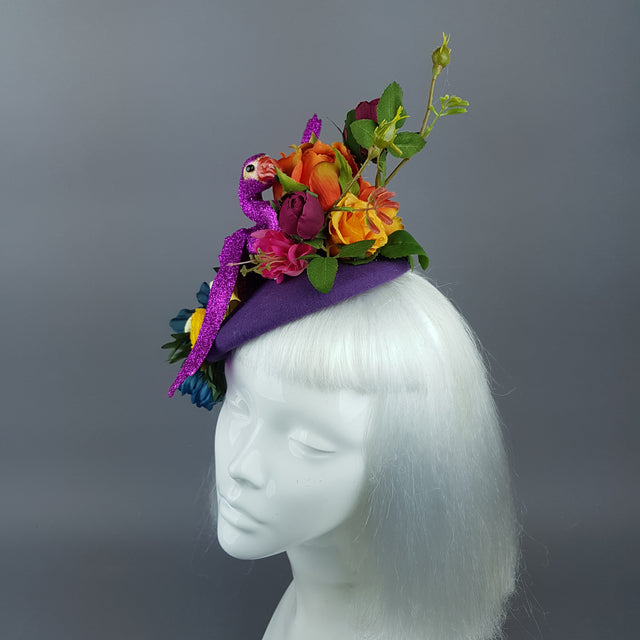 "Fantabulous" Colourful Flamingo & Flower Fascinator Hat