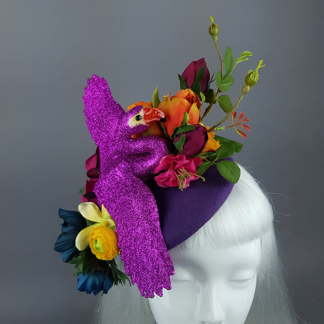 "Fantabulous" Colourful Flamingo & Flower Fascinator Hat