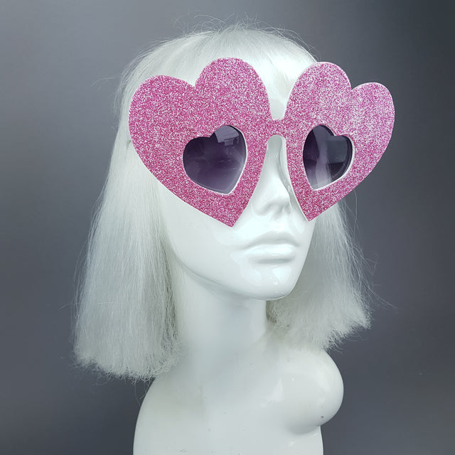 "Queen of Hearts" Pink Glitter Heart Sunglasses