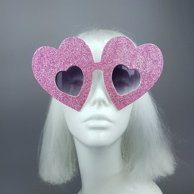 "Queen of Hearts" Pink Glitter Heart Sunglasses