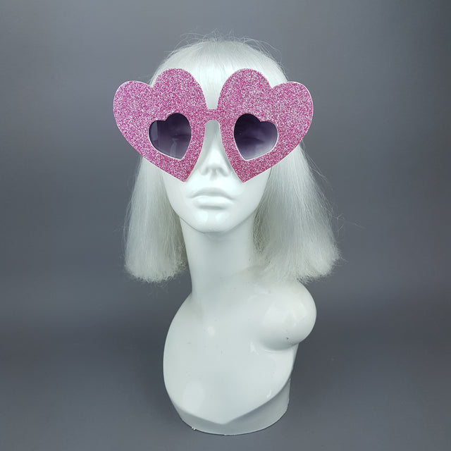 "Queen of Hearts" Pink Glitter Heart Sunglasses