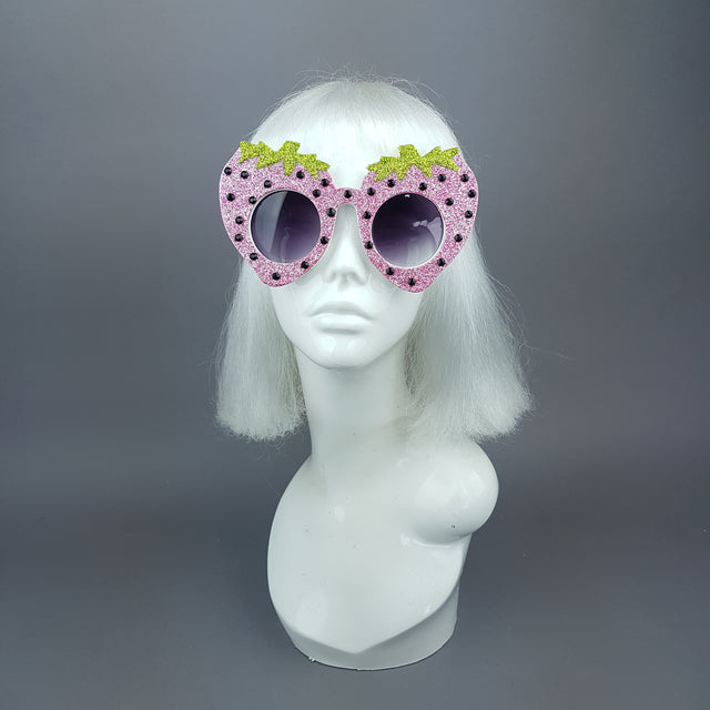 Pearls & Swine: Pink Strawberry Glitter Oversized Sunglasses "Cupcake"