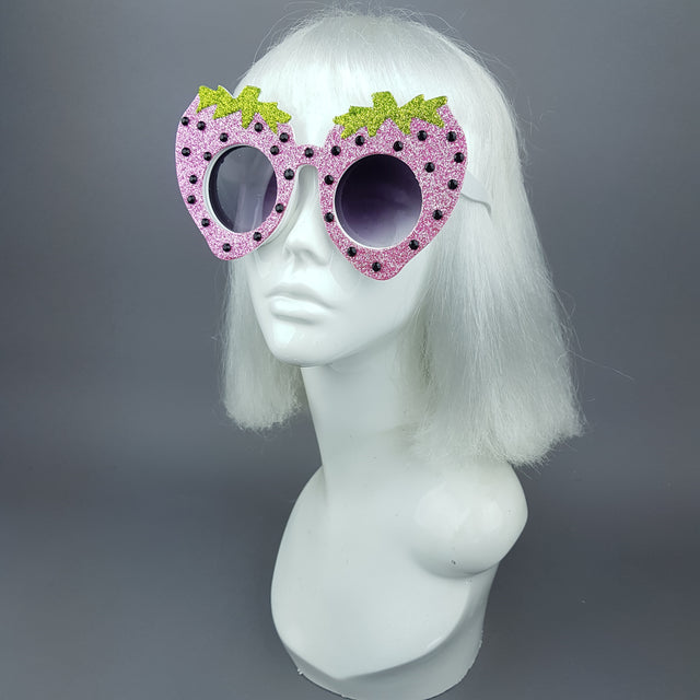 Pearls & Swine: Pink Strawberry Glitter Oversized Sunglasses "Cupcake"