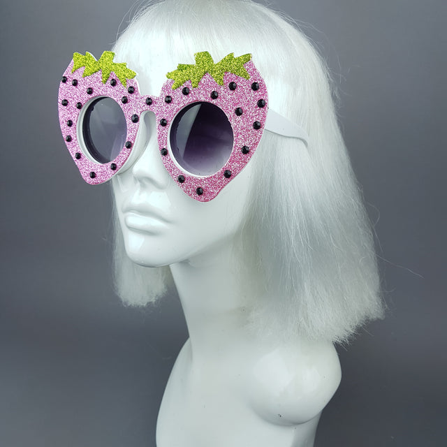 Pearls & Swine: Pink Strawberry Glitter Oversized Sunglasses "Cupcake"
