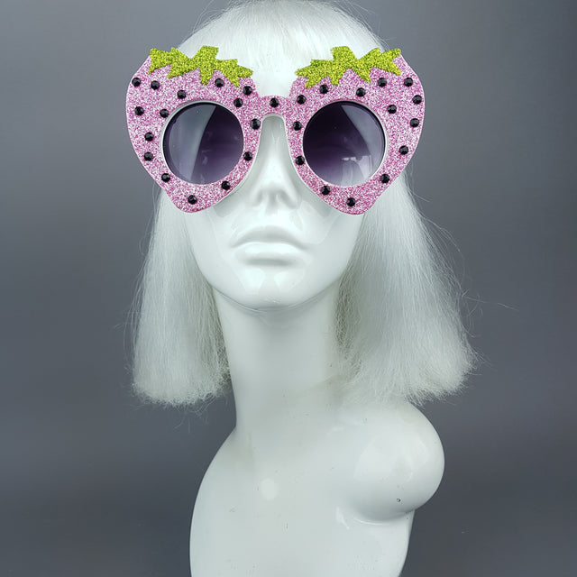 Pearls & Swine: Pink Strawberry Glitter Oversized Sunglasses "Cupcake"