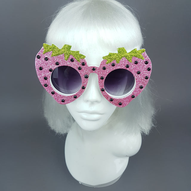 Pearls & Swine: Pink Strawberry Glitter Oversized Sunglasses "Cupcake"