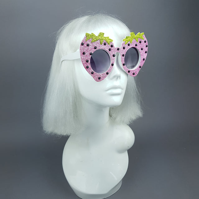 Pearls & Swine: Pink Strawberry Glitter Oversized Sunglasses "Cupcake"