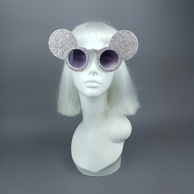 "Topo" Silver Glitter Mouse Ear Sunglasses