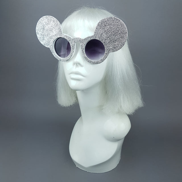 "Topo" Silver Glitter Mouse Ear Sunglasses