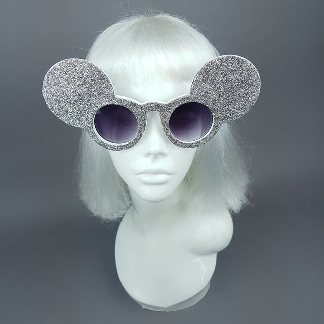 "Topo" Silver Glitter Mouse Ear Sunglasses