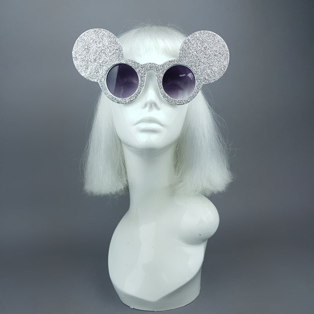 "Topo" Silver Glitter Mouse Ear Sunglasses