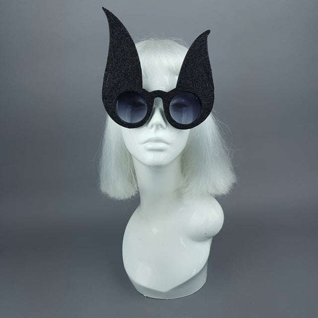 "Luppolo" Black Glitter Bunny Rabbit Ear Sunglasses