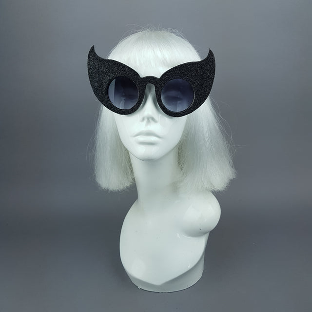 "Hex" Black Glitter Devil Horn Sunglasses
