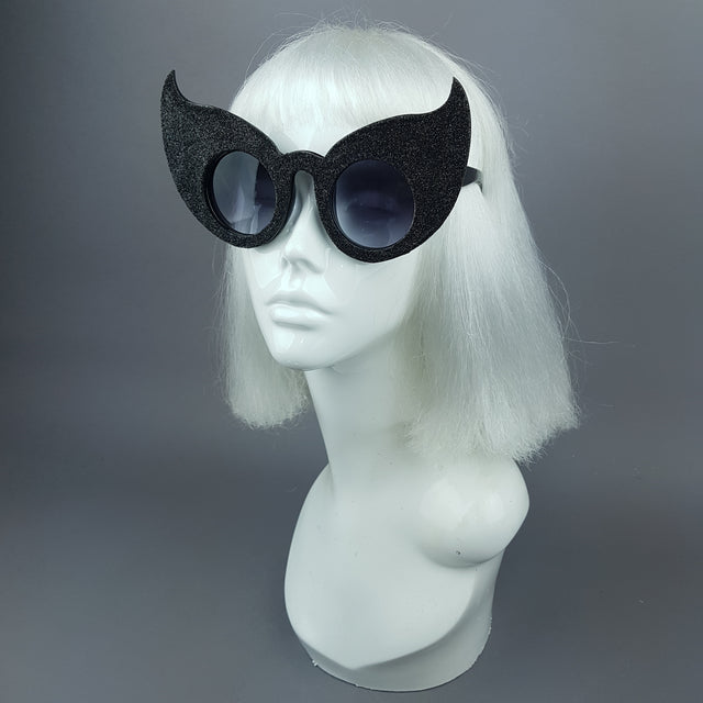 "Hex" Black Glitter Devil Horn Sunglasses