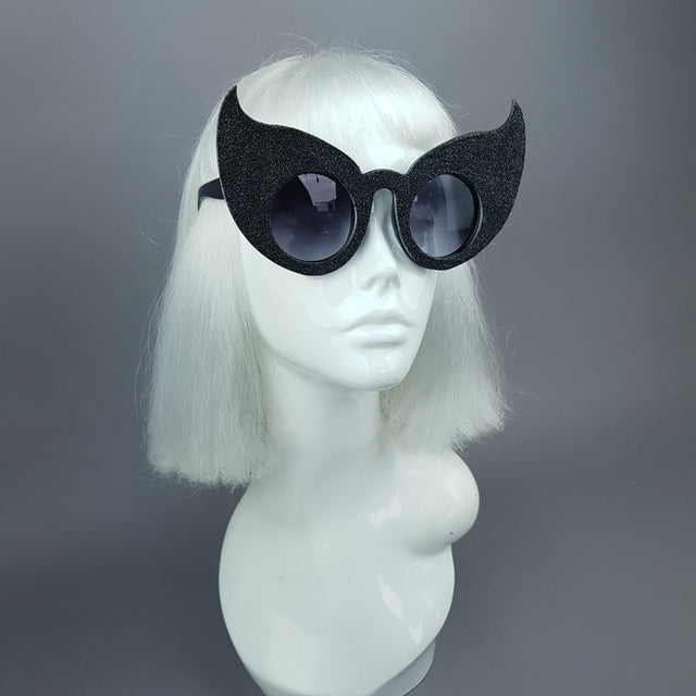 "Hex" Black Glitter Devil Horn Sunglasses
