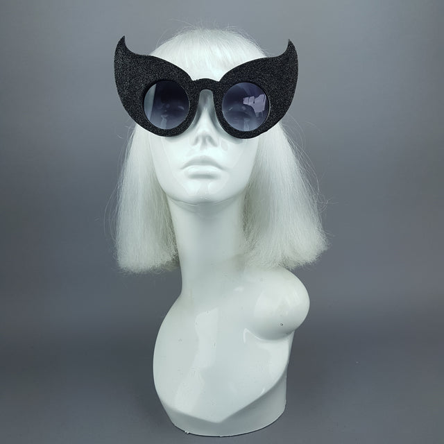 "Hex" Black Glitter Devil Horn Sunglasses