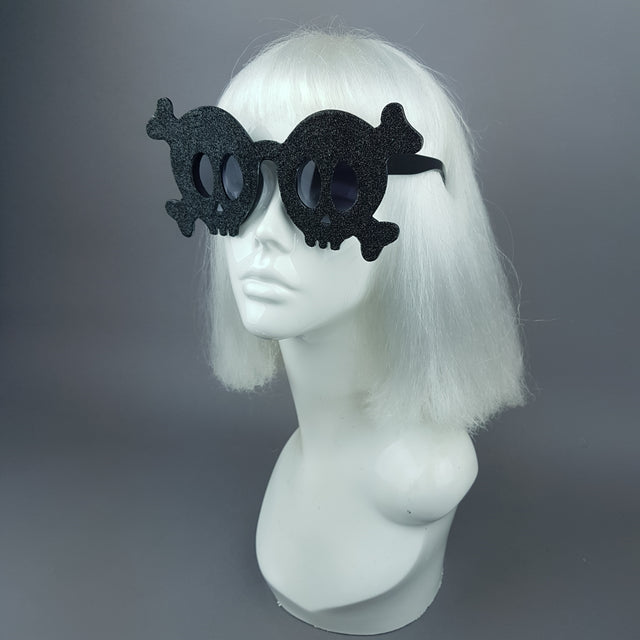"Deadly" Black Glitter Skull Sunglasses