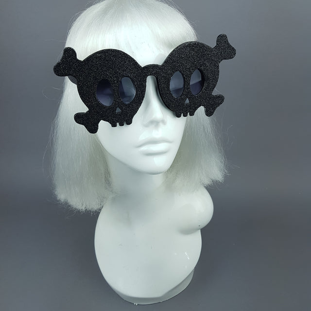 "Deadly" Black Glitter Skull Sunglasses
