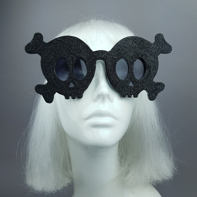 "Deadly" Black Glitter Skull Sunglasses